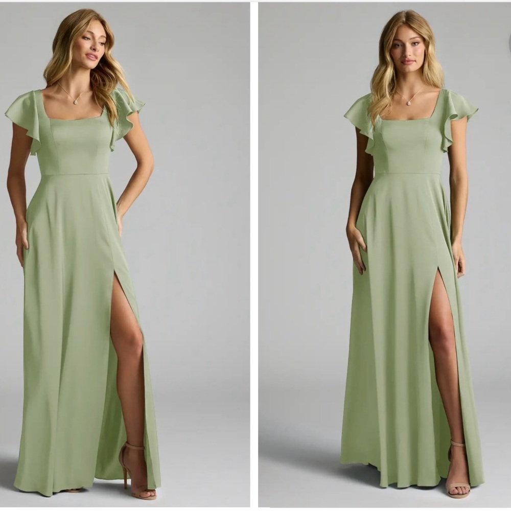 Azazie Sage Green Maxi Dress with Slit